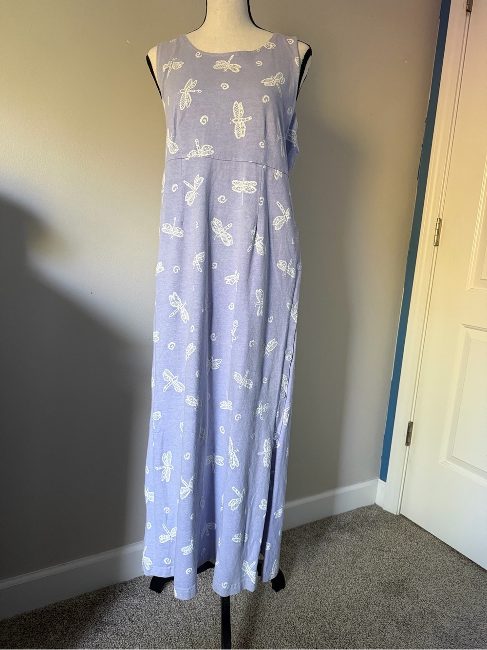 Fresh Produce Periwinkle Dragonfly Maxi Dress Small Vintage Cottagecore - Picture 2 of 8
